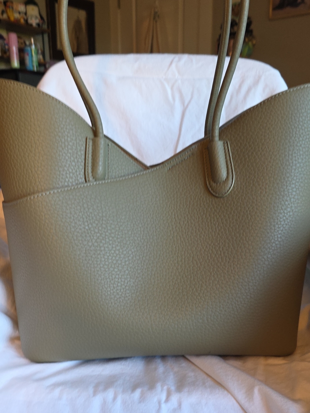 Antik Kraft Olive Green Women's Tote Bag - Classic Everyday Handbag W/makeup Bag